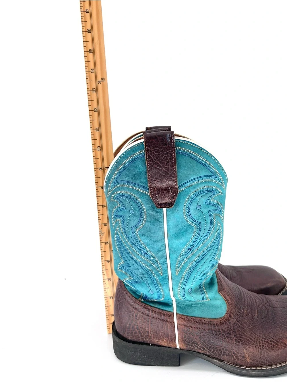 RANK 45 Boys' Connor Western Boots Sz 6 BROAD SQUARE TOE Blue Brown Cowboy Rodeo